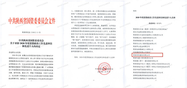 公司荣获2020年度思想政治工作先进单位称号